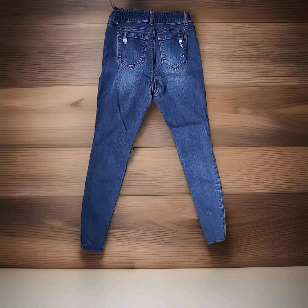 Enjean Raw Hem Crop Distress Jeans Womens Size 3 Jr Stretch Dark Wash Skinny - Picture 2 of 15
